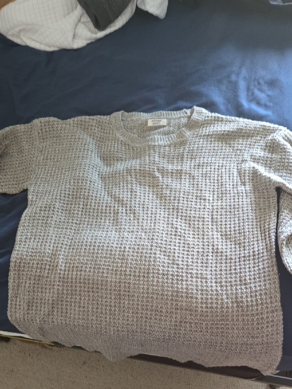 Light Grey Waffle Knit Crewneck Sweater - Free With Purchase